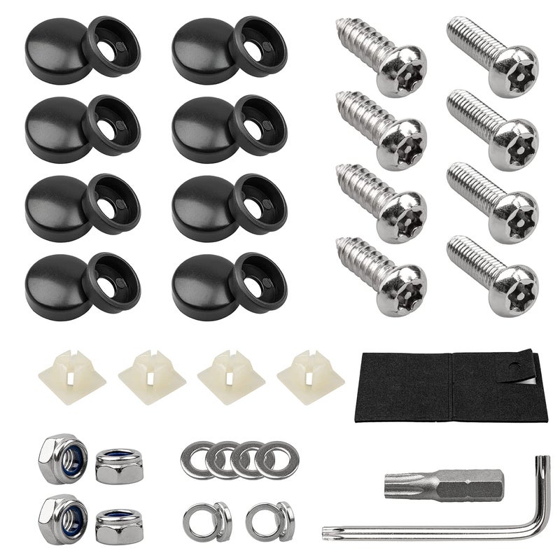 Weico License Plate Screws Kits, Stainless Steel Anti Theft Mounting Hardware for Car Tag Plate Frames Covers, M6 (1/4") Tamper Proof Screws, Fastener Nut, Caps Cover for Front Rear Frame Holder Mounting - Image 1